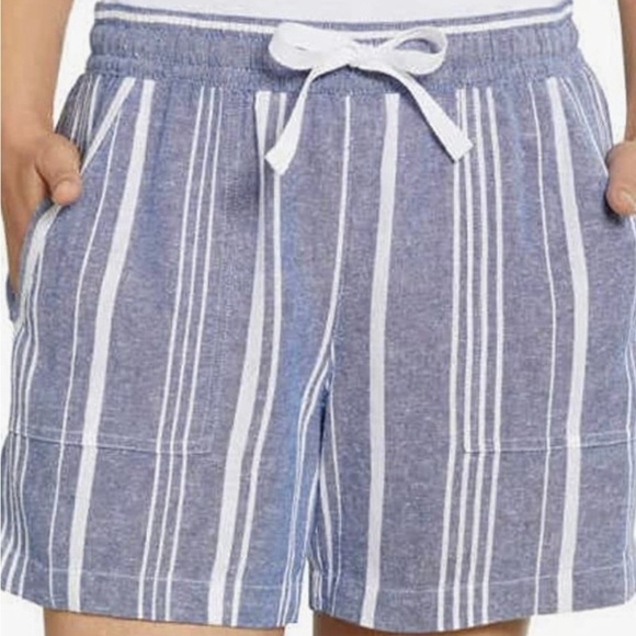 Nautica Womens Shorts Striped Blue/White Linen Blend Pull On-NWT - Picture 3 of 7